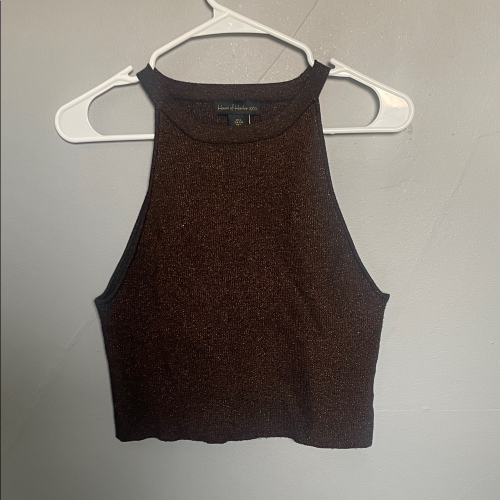 House of Harlow 1960 L metallic bronze crop tank top club girly night out